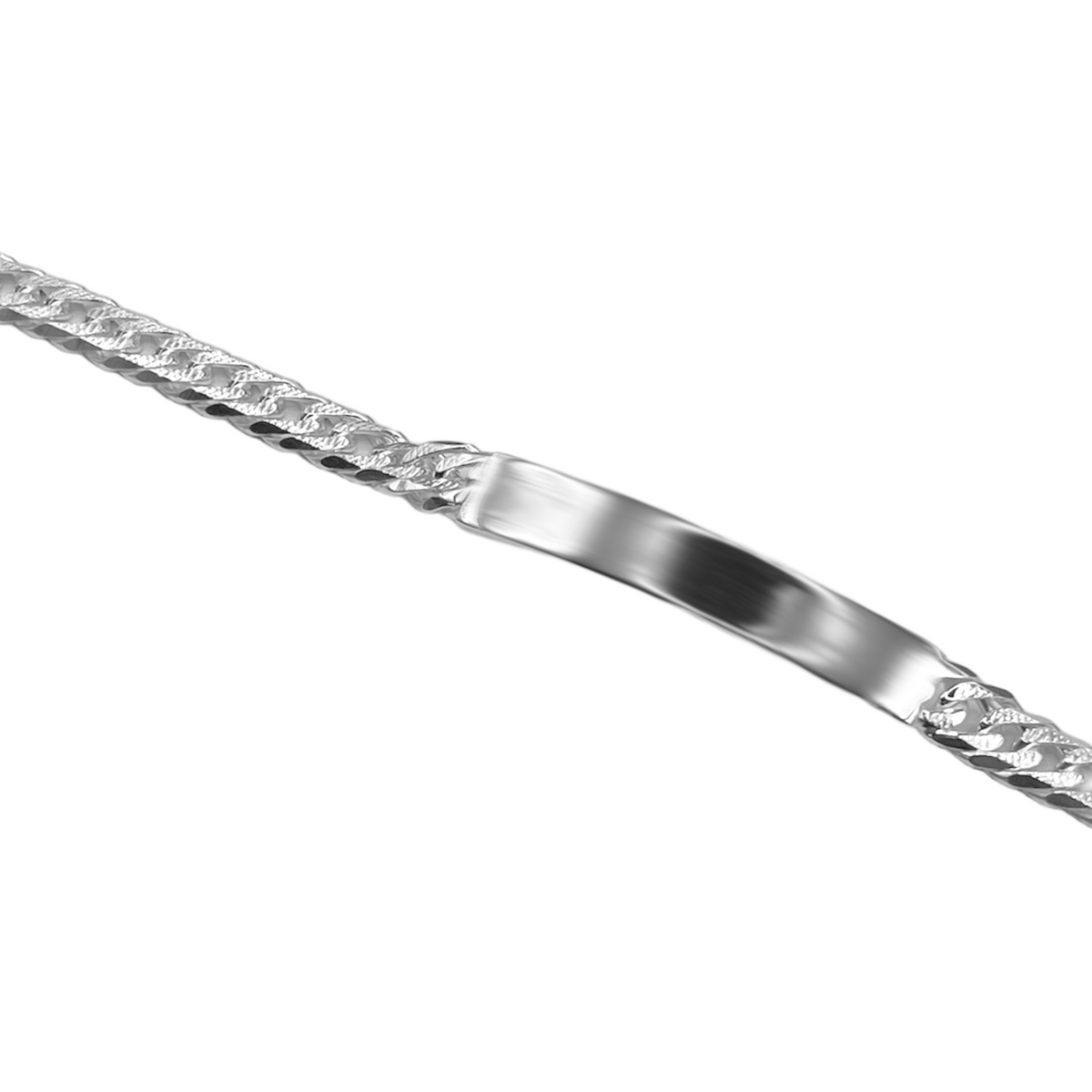 Italian Sterling Silver Double Cu rb Pave ID Bracelet 150 Gauge