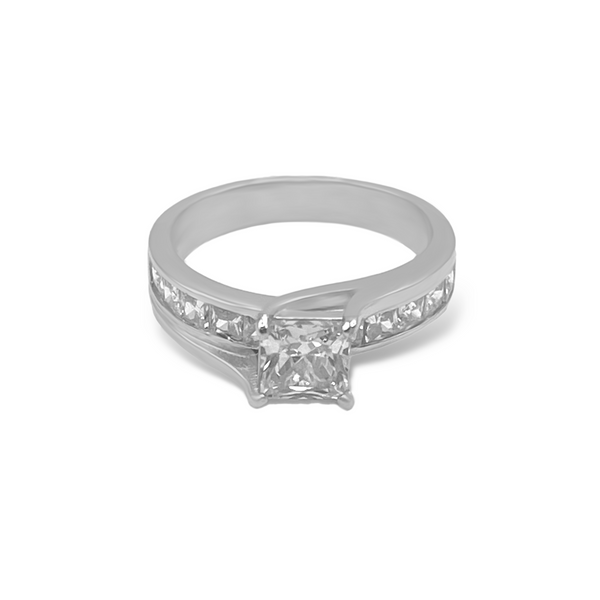 Sterling Silver CZ Band With Square Stone Ring