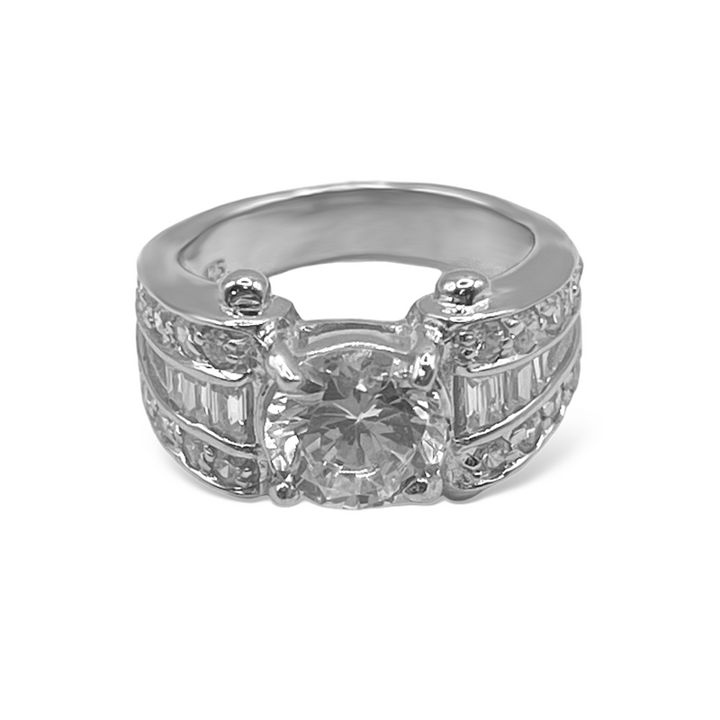 Sterling Silver CZ Lines With Circle Center Stone Ring