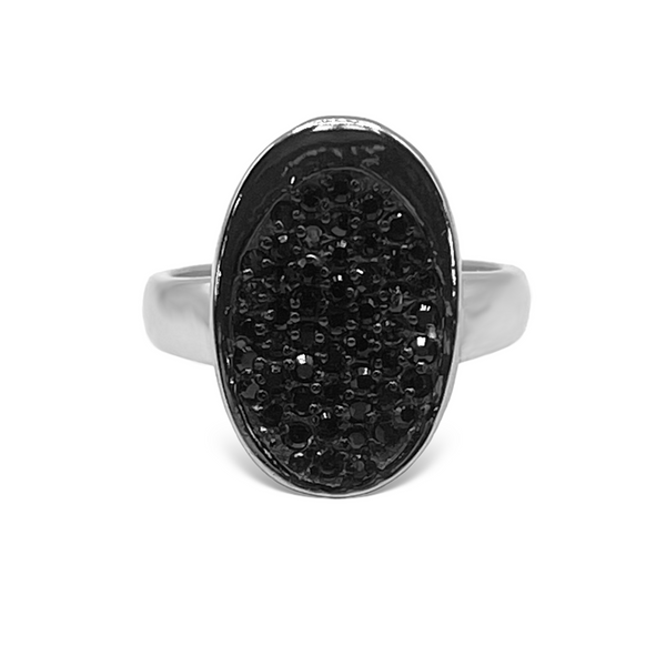 Sterling Silver Oval Black CZ Stoned Ring