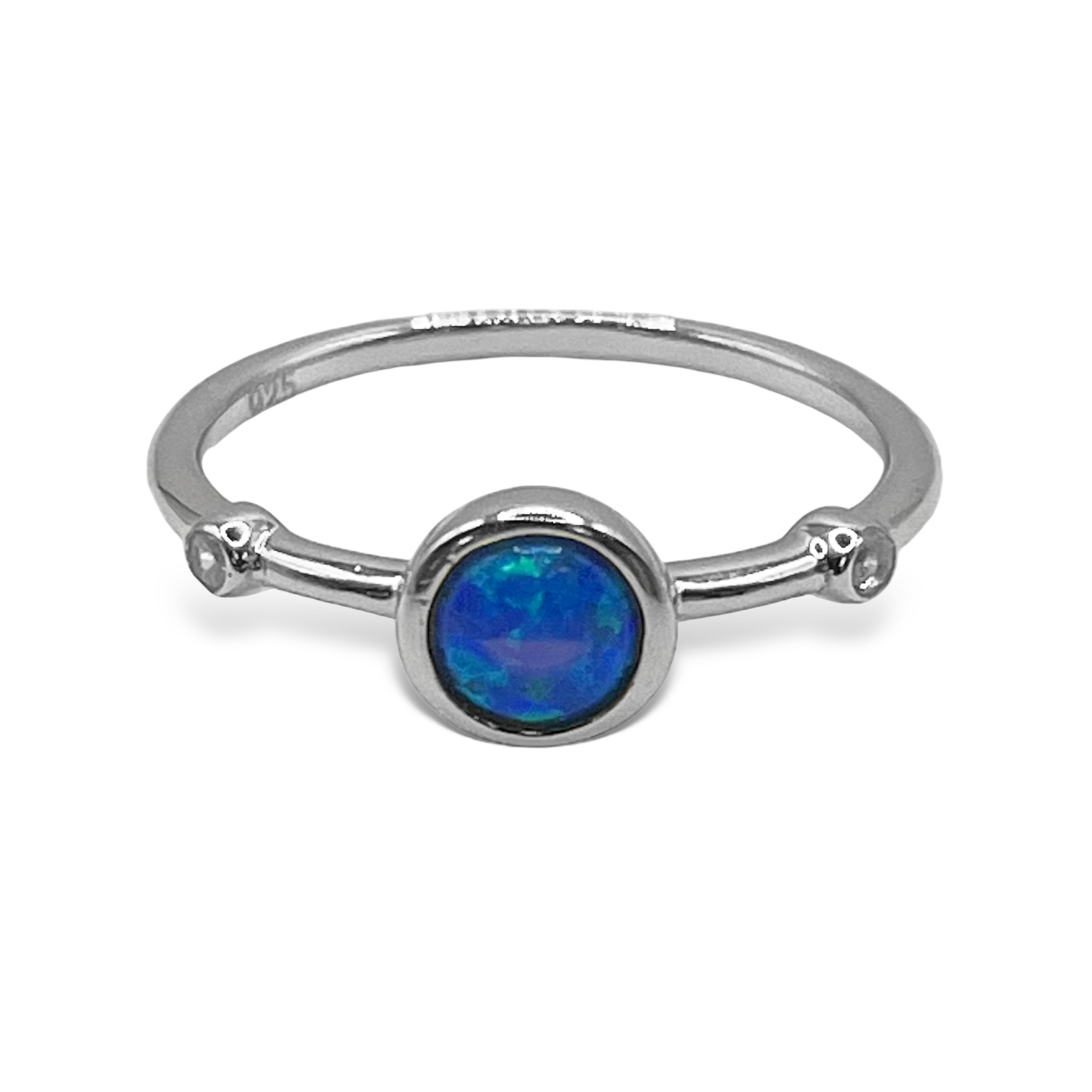 Sterling Silver Blue Opal Straight Band