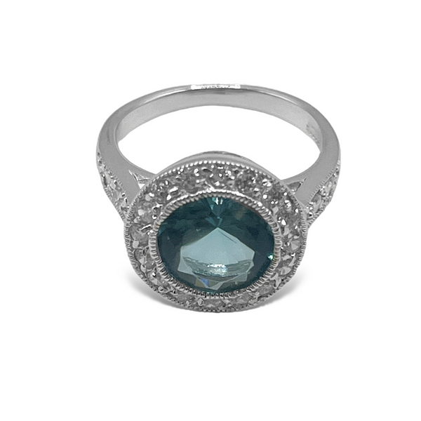 Large Color CZ Stone With Halo And CZ Band