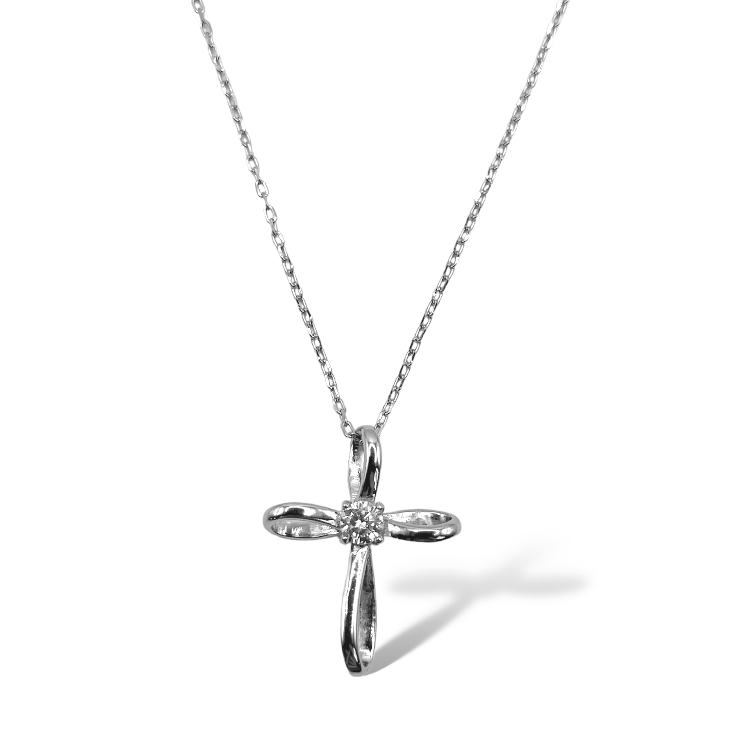 Sterling Silver CZ Cross Necklace