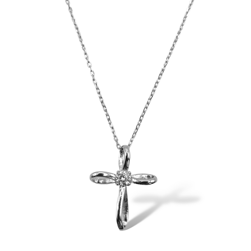Sterling Silver CZ Cross Necklace