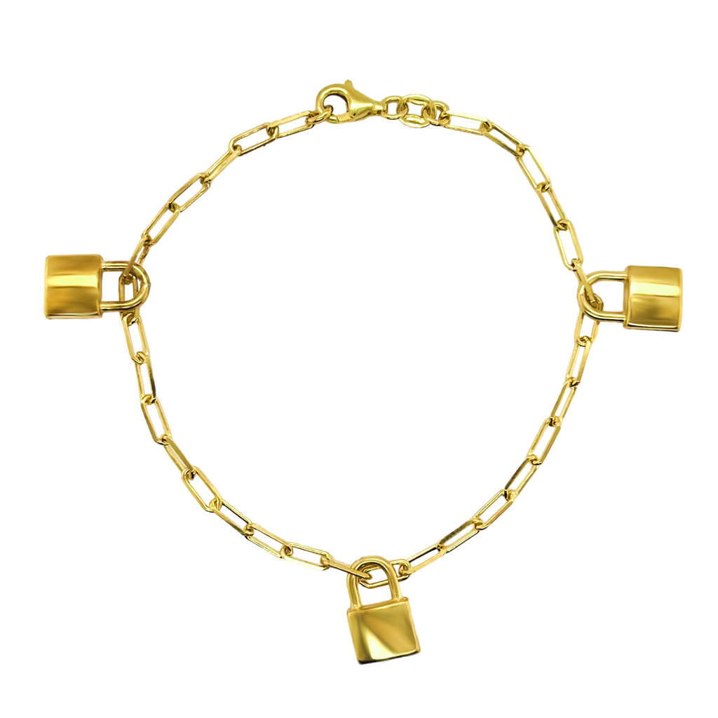 925 Sterling Silver Dangling Lock Paper Clip Bracelet