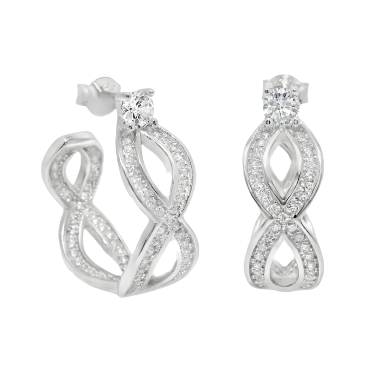 Sterling Silver CZ Infinity Open Hoop Earrings
