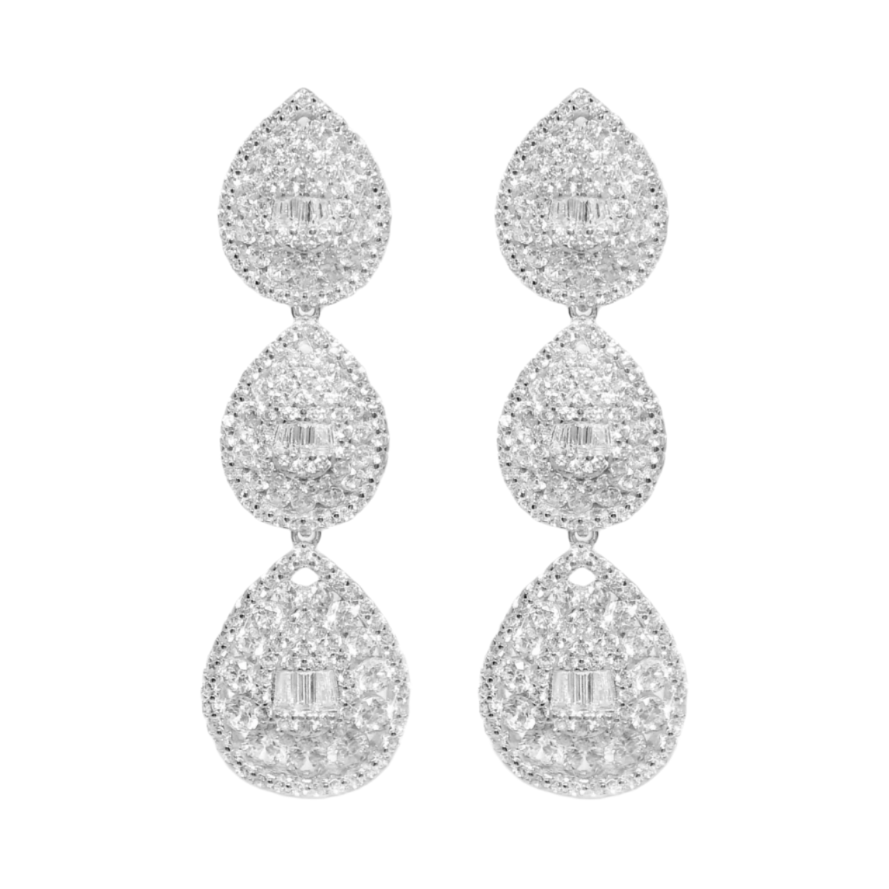 Sterling Silver CZ 3 Teardrop Dangling Chandelier Earrings