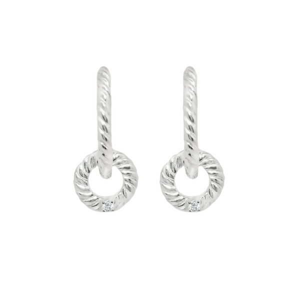 Sterling Silver Dangling Circle CZ Rope Hoop Earrings