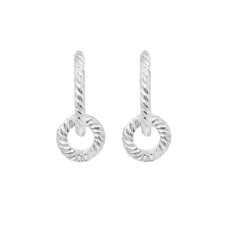 Sterling Silver Dangling Circle CZ Rope Hoop Earrings
