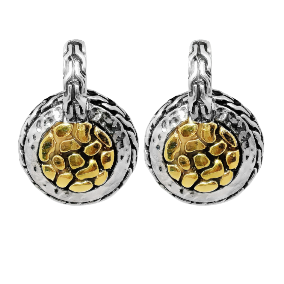 Sterling Silver Two Tone Round Earrings