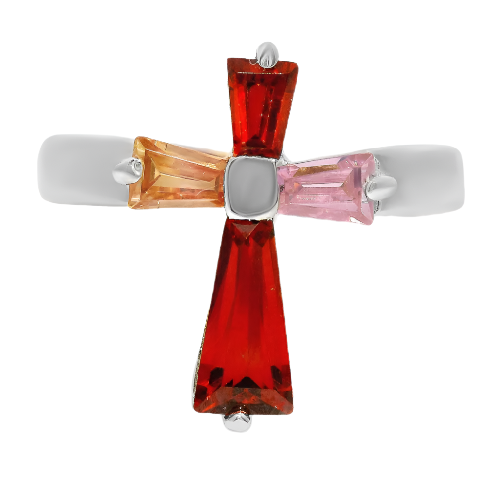 Sterling Silver Multi-Color CZ Cross Ring