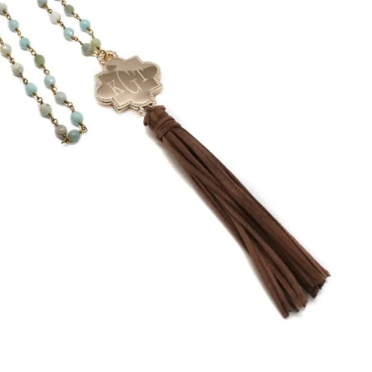 Engravable Quatrefoil Necklace W/ Suede Tassel