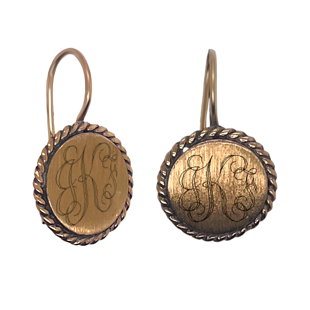 German Silver Engravable Brushed Round Rope Trim French Hook Earrings