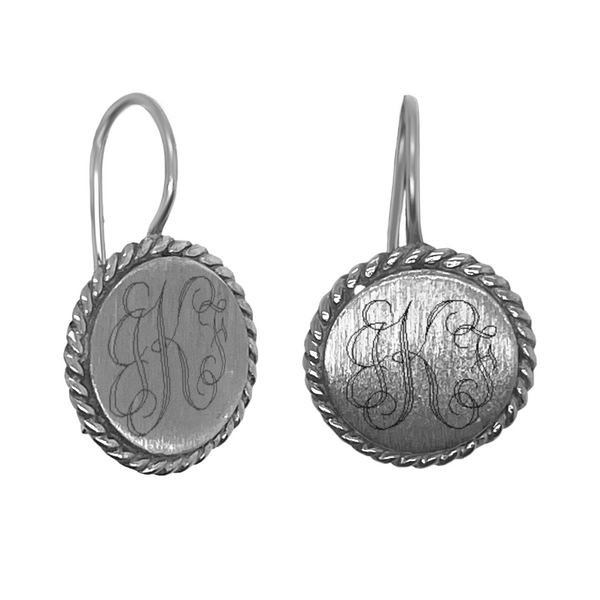 German Silver Engravable Brushed Round Rope Trim French Hook Earrings