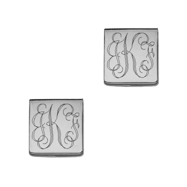German Silver Engravable Square Stud Earrings