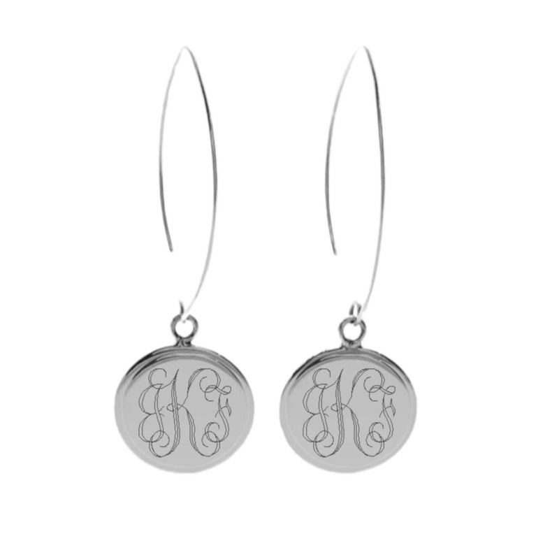 German Silver Engravable Domed Round Long Wire Earrings