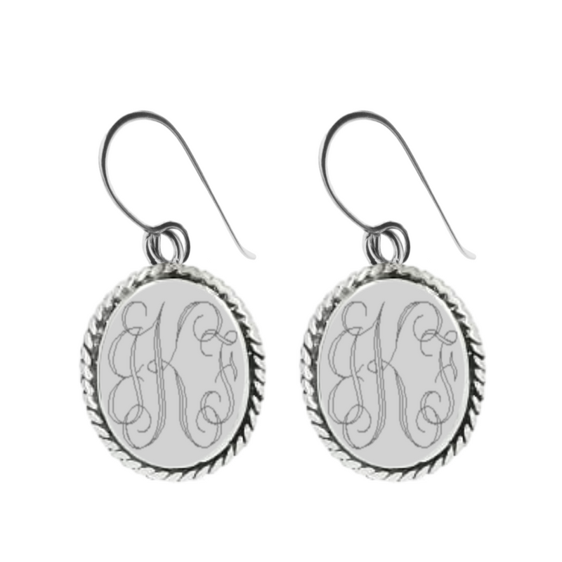German Silver Engravable Oval Rope Trim French Wire Earrings
