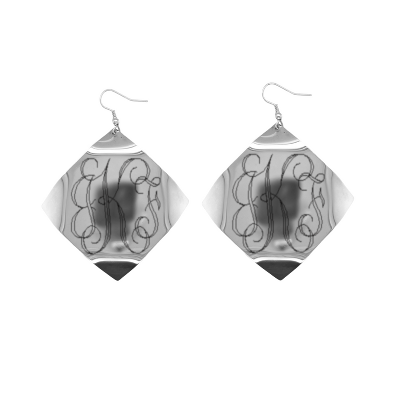 German Silver Large Engravable Diamond Shape Earrings