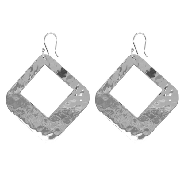German Silver Hammered Diamond Cut-Out Earrings