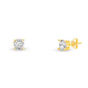 Sterling Silver Gold Plated 6mm Round CZ Studs