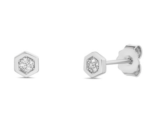 Sterling Silver CZ Tiny Hexagon Stud Earrings