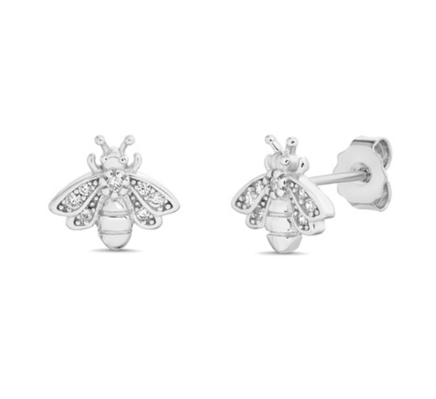 Sterling Silver CZ Honey Bee Stud Earrings