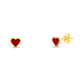 Sterling Silver Gold Plated Red Enamel Heart Stud Earrings