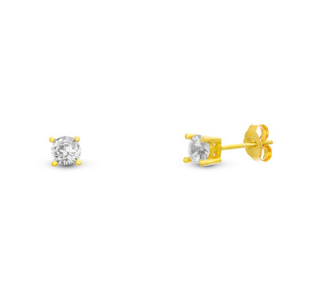 Sterling Silver Gold Plated 4 Prong 4mm CZ Stud Earrings
