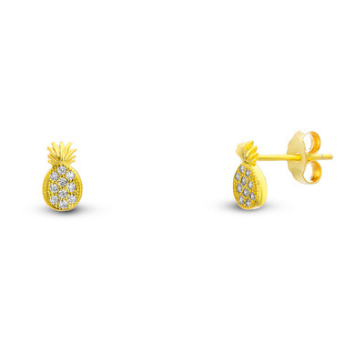 Sterling Silver Gold Plated CZ Pineapple Tiny Stud Earrings