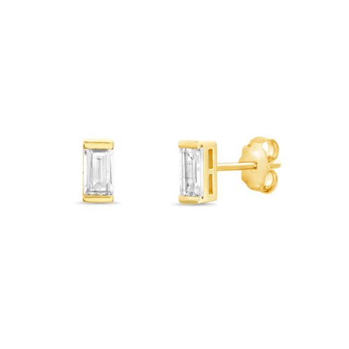 Sterling Silver Gold Plated Tiny Baguette CZ Stud Earrings