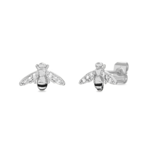Sterling Silver CZ Honey Bee Tiny Stud Earrings