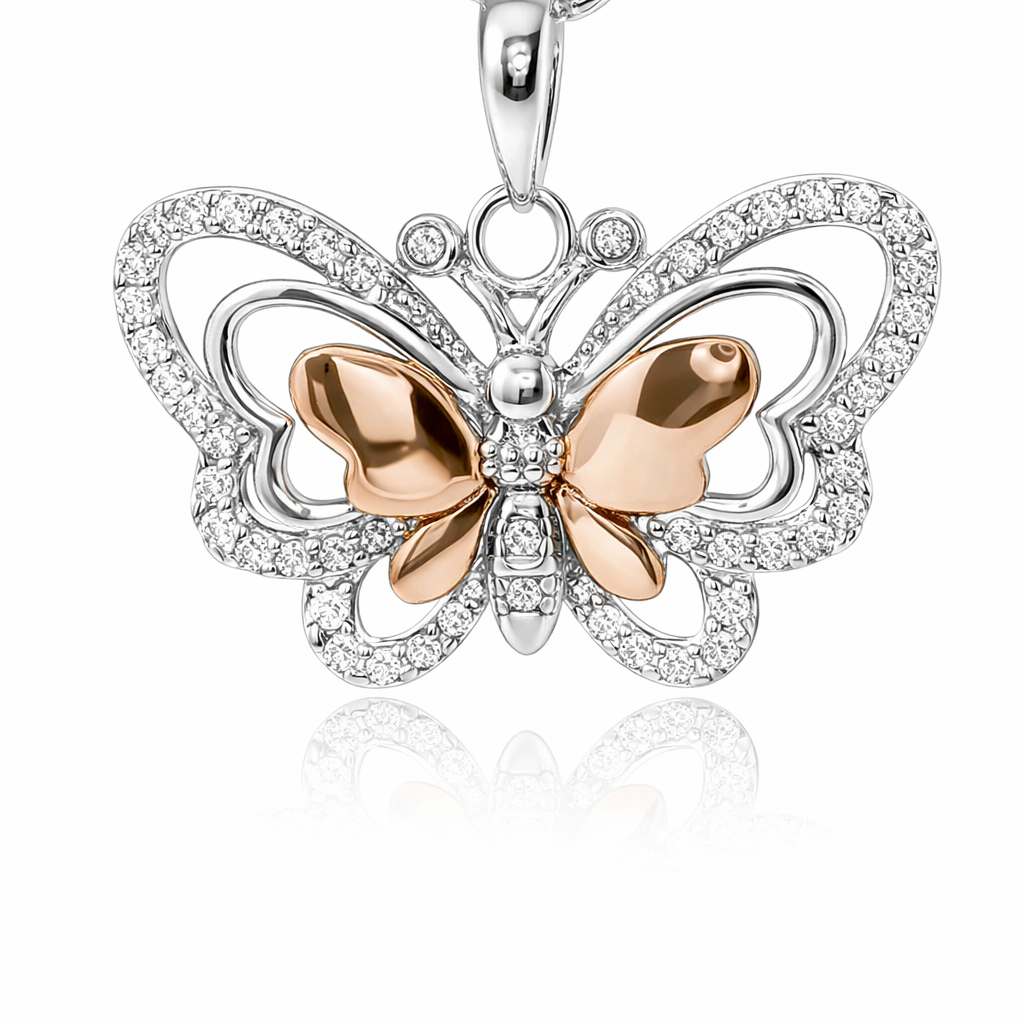 Sterling Silver Tri Color Butterfly Pendant