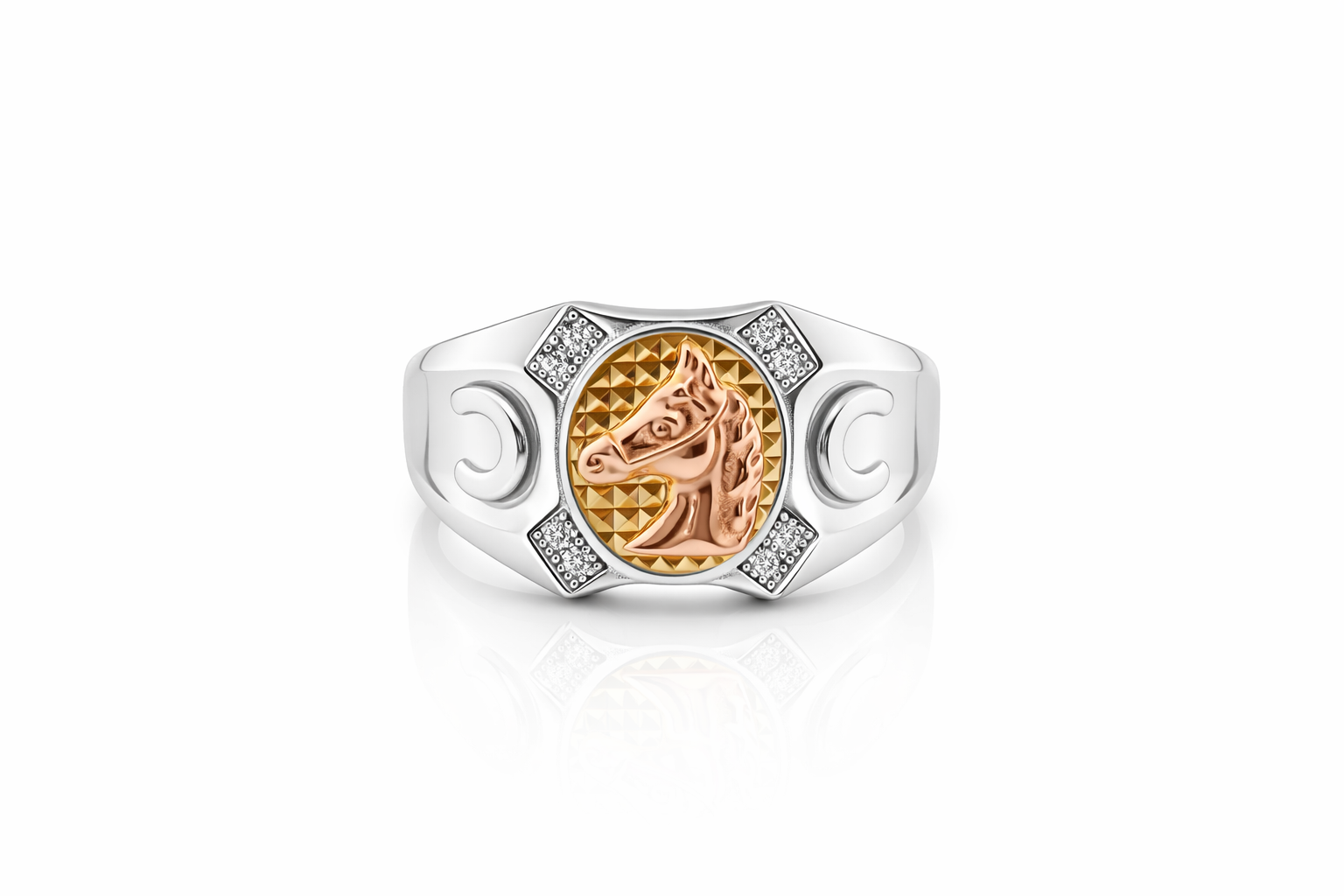 Sterling Silver Three Tone Men's Horse Ring