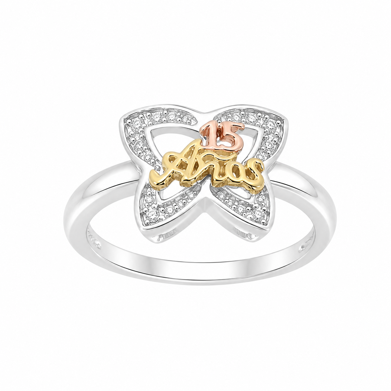 Sterling Silver Tri Color Butterfly 15 Anos Ring