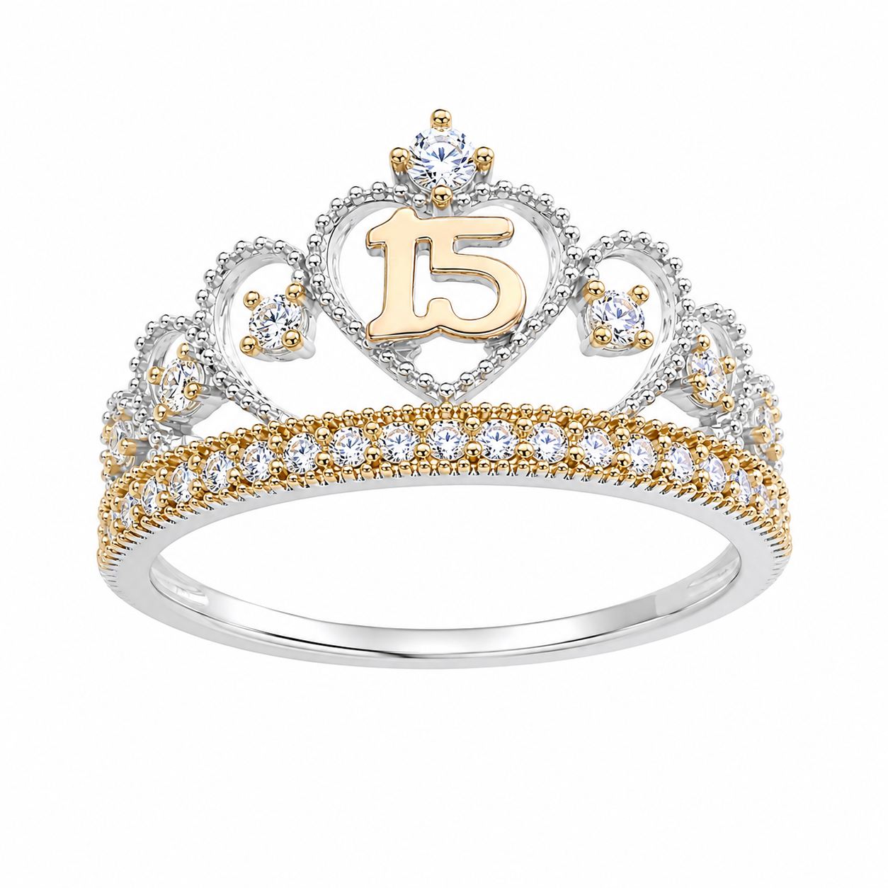 Sterling Silver Tri Color Quinceañera Crown Ring
