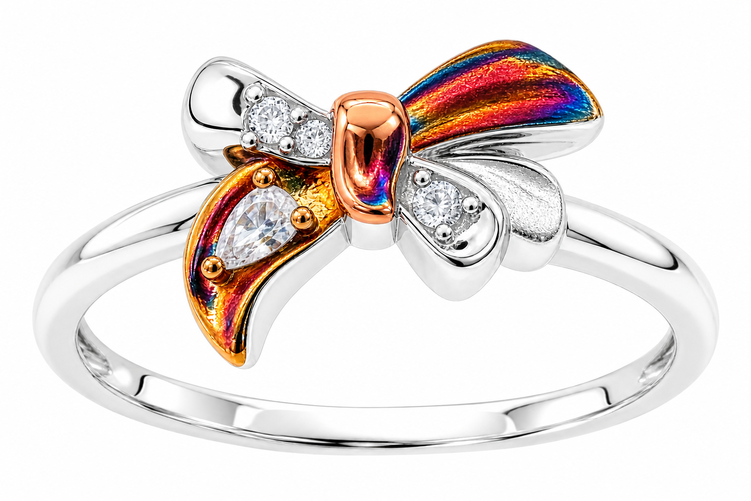 Sterling Silver CZ Tricolor Ribbon Ring