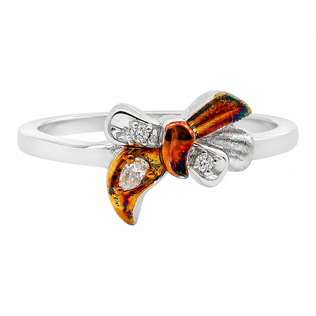 Sterling Silver CZ Tricolor Ribbon Ring