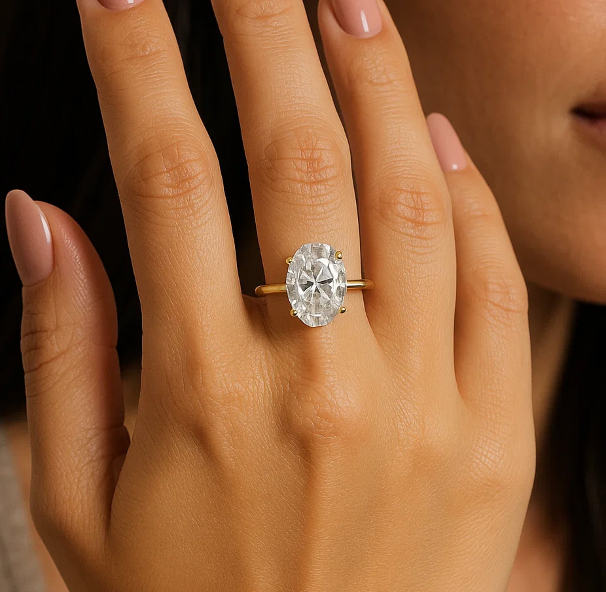 Sterling Silver Solitaire Oval 8mm*12mm 4.5CT Moissanite Ring