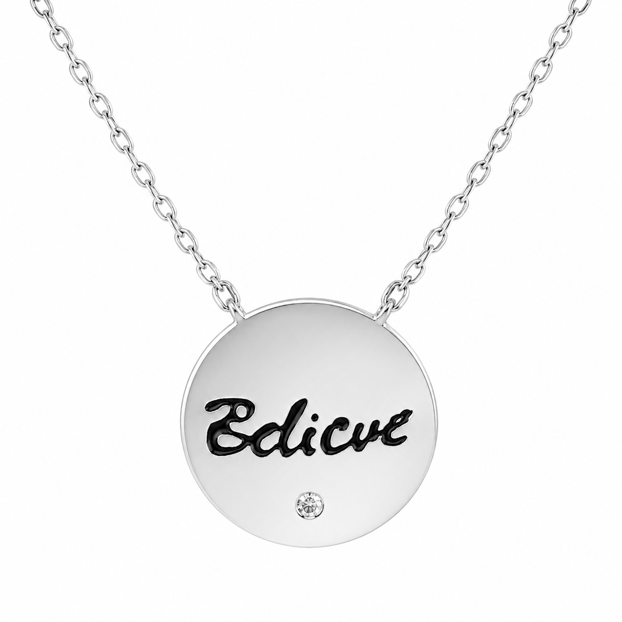 An Elegant Sterling Silver "Believe" Necklace With One Centered Cz Stone