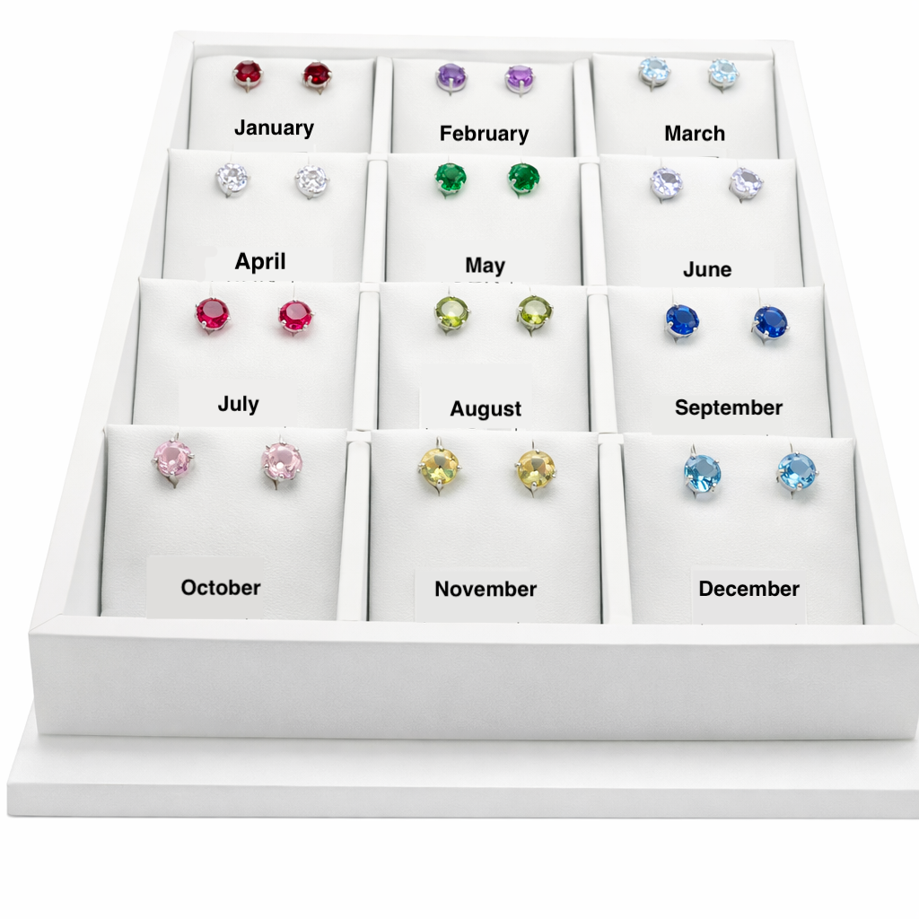 Premade Retail Sterling Silver 6mm CZ Birthstone Display