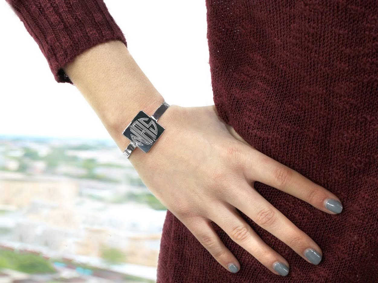 German Silver Engravable Large Square Cuff Bangle