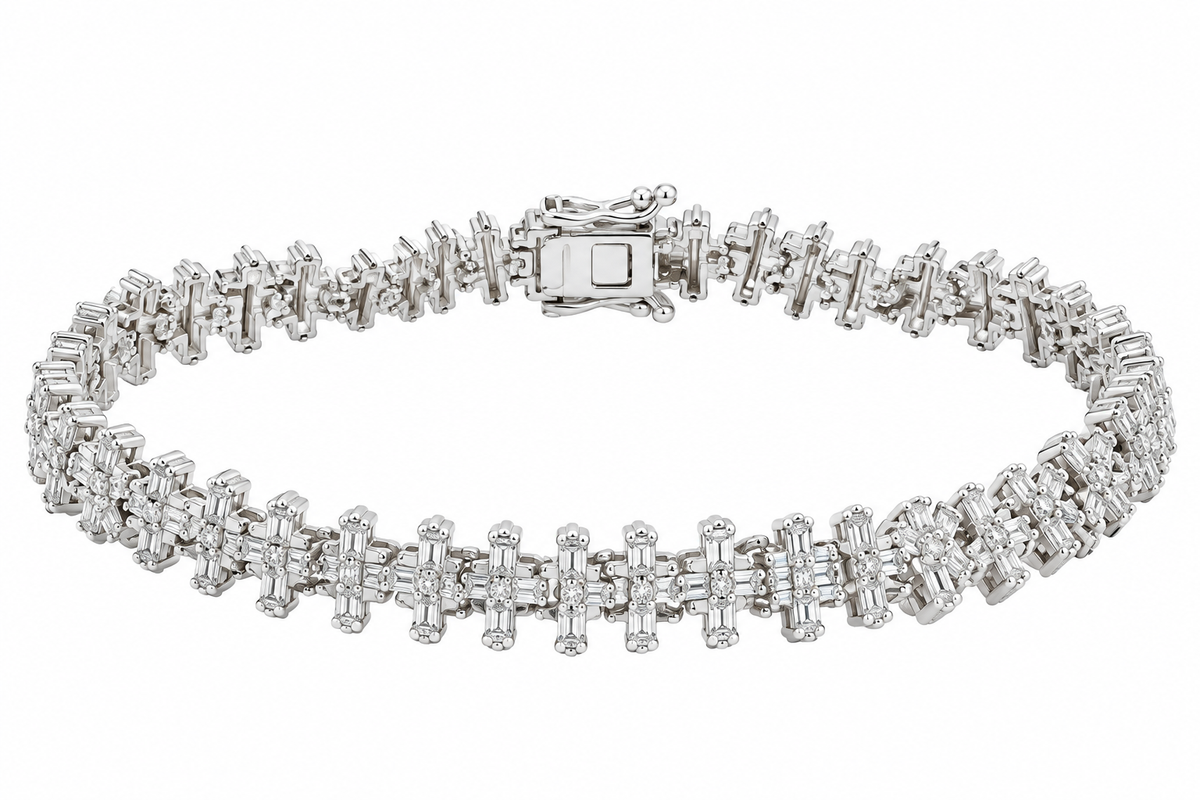 Sterling Silver Baguette Moissanite Cross Tennis Bracelet - 8" 4.59 CTW VVS D