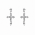 Sterling Silver Dangling CZ Cross Post Earrings