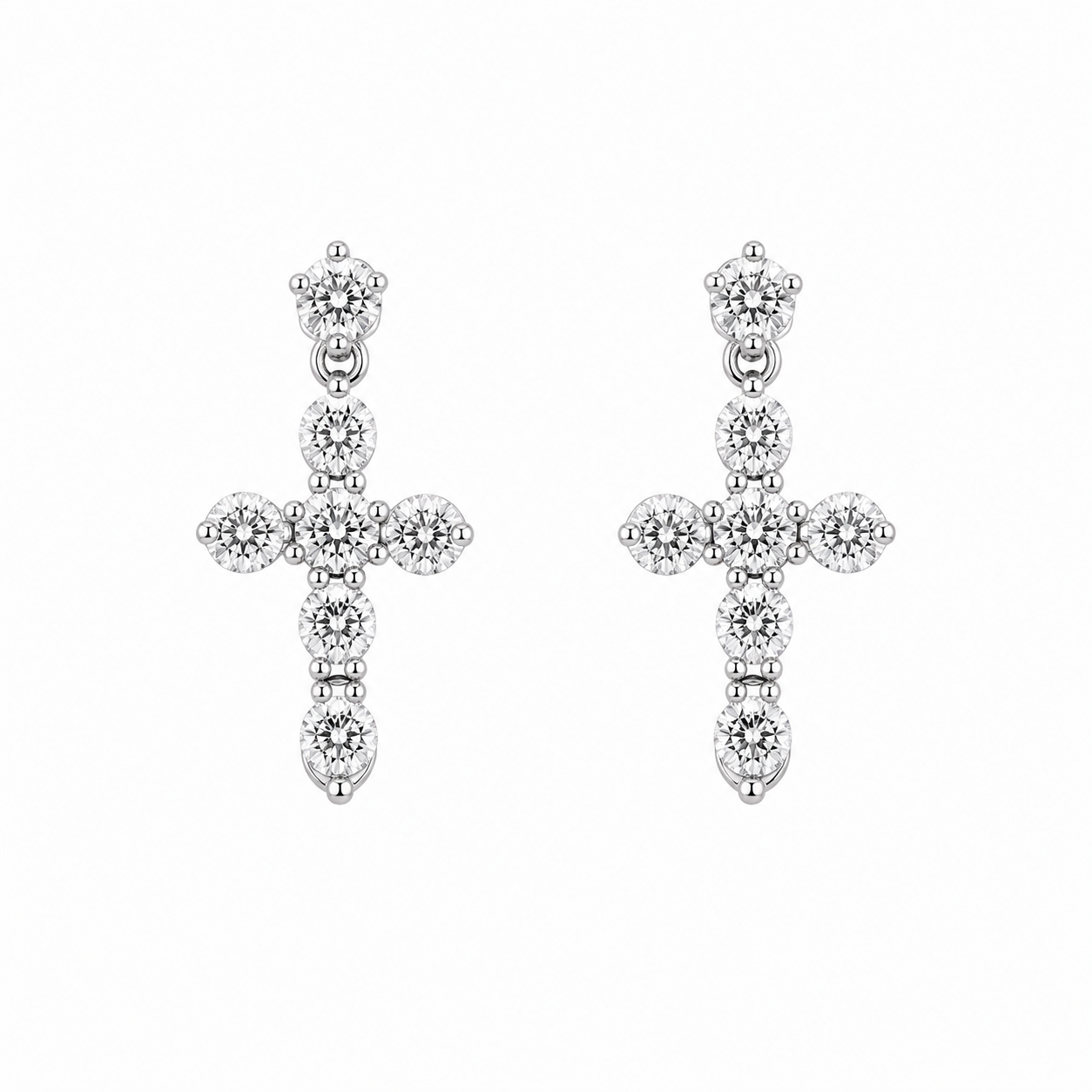 Sterling Silver Dangling CZ Cross Post Earrings
