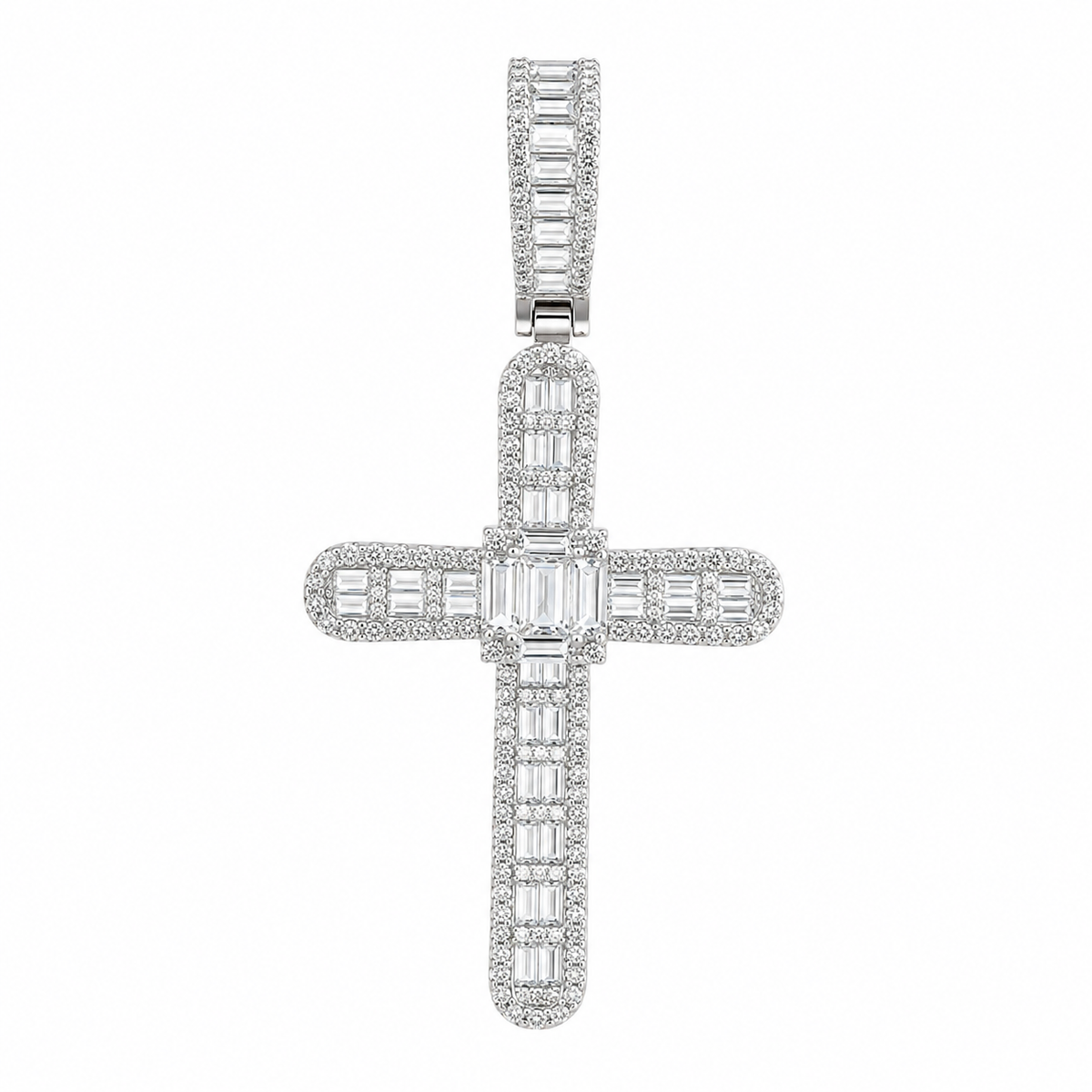 Men's Sterling Silver Baguette CZ Cross Pendant