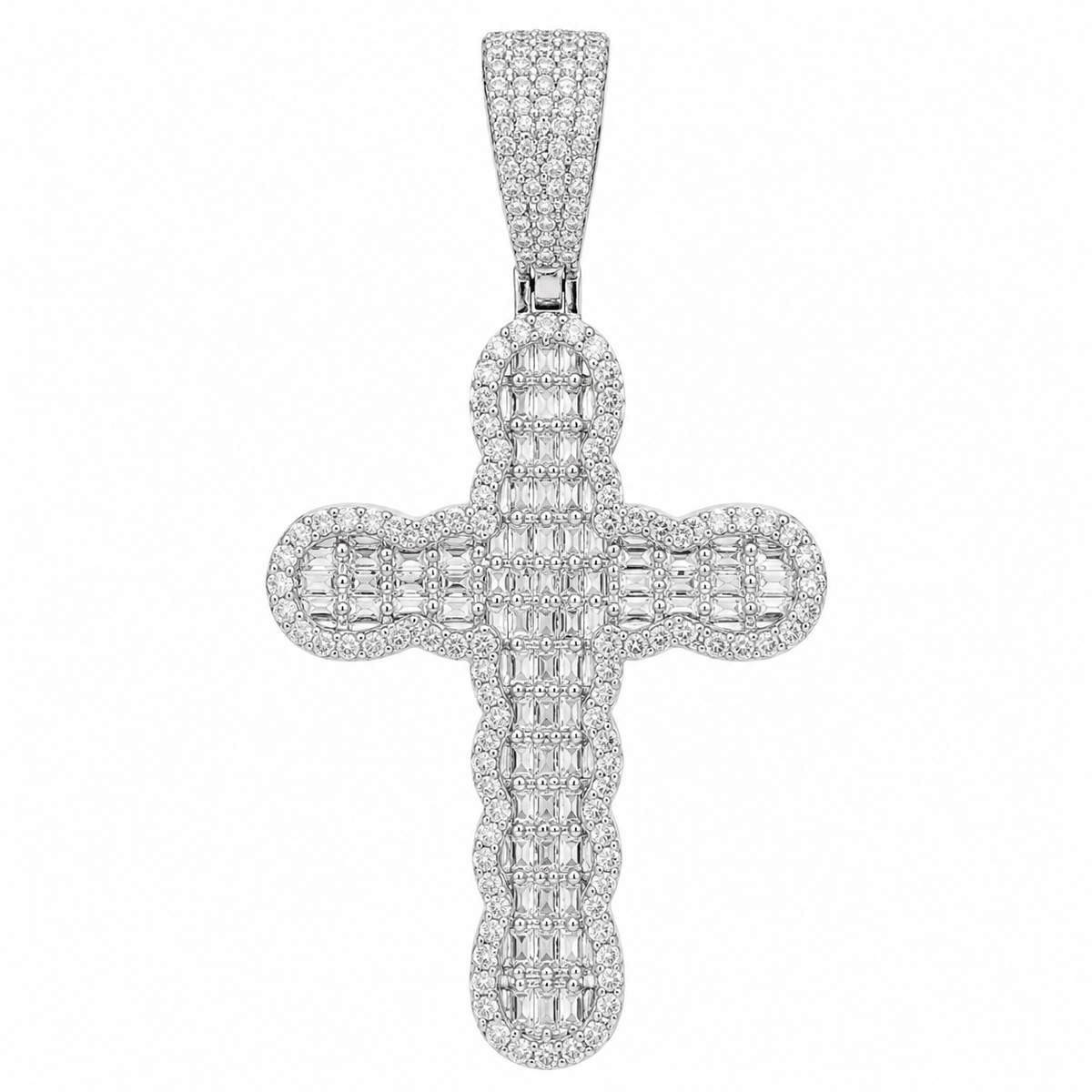 Men's Sterling Silver Baguette CZ Cross Pendant