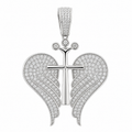 Men's Sterling Silver CZ Angel Wings Cross Pendant