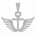 Men's Sterling Silver CZ Angel Wings Ankh Cross Pendant