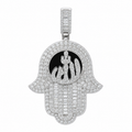 Men's Sterling Silver CZ Allah Hamsa Hand Pendant