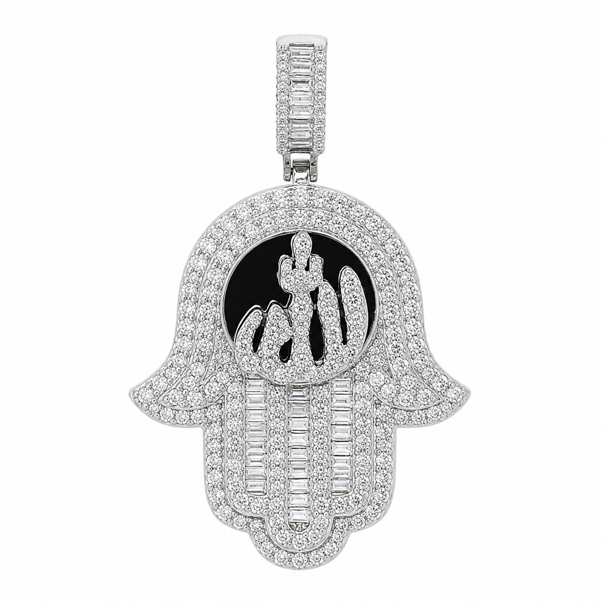 Men's Sterling Silver CZ Allah Hamsa Hand Pendant